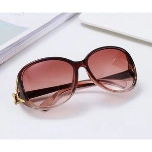 Round Frame Fashion Sunglasses For Women Gradient Lens Metal Fox Decor Glasses C